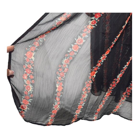 Torrid Womens Lurex Chiffon Floral Sheer Tie Front Maxi Kimono SZ 2 Long Sleeve - Picture 15 of 16